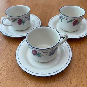 Lenox Poppies on Blue teacups and saucers